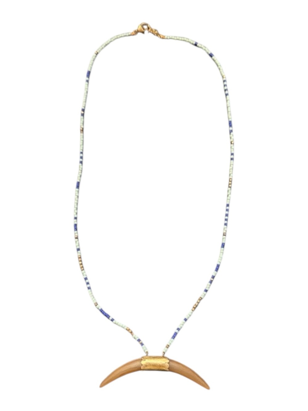 Chan Luu Sterling Silver 925 Heart Tag Tusk Pendant Seed Bead Boho Necklace